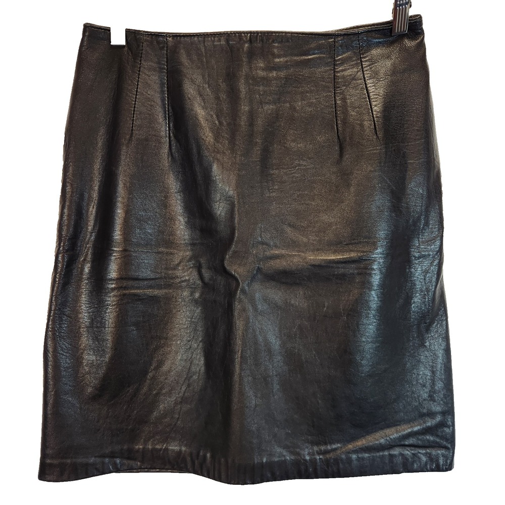 Margaret Godfrey Womens Sz 14 Vintage 100% Leather Black Pencil Lined Skirt